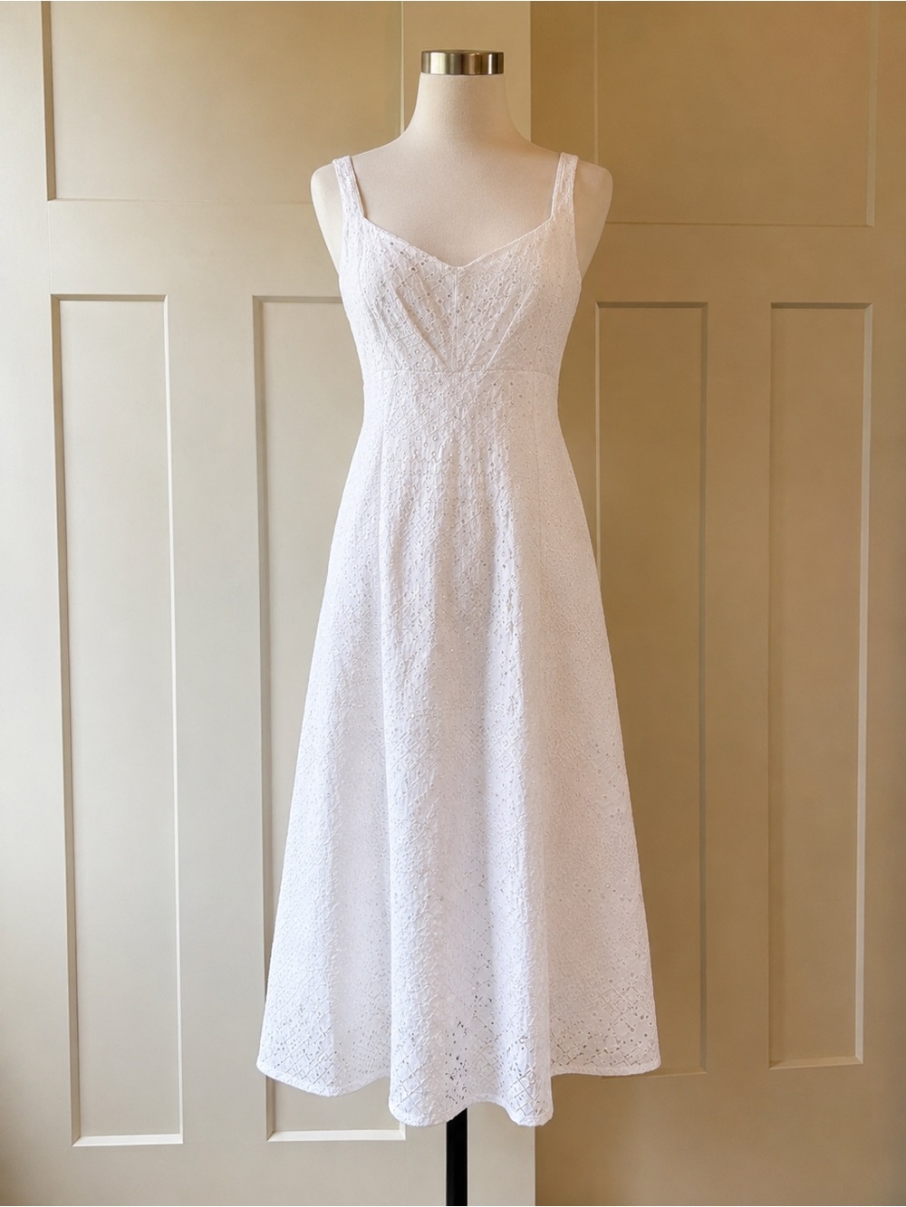 White Eyelet Embroidered Midi Dress